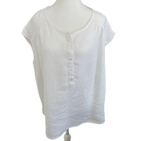 100% Linen by Hester & Orchard White Oversized Cap Sleeve Size Large - Picture 1 of 15